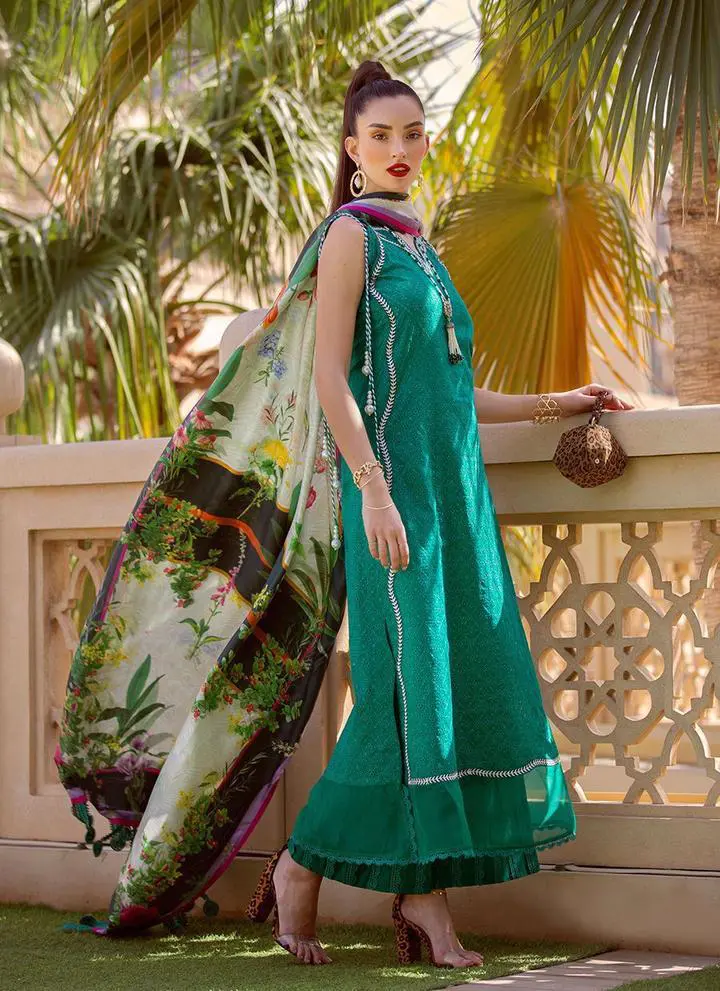 Farah Talib Aziz Mera Luxe Lawn king copy suit Saki Emerald