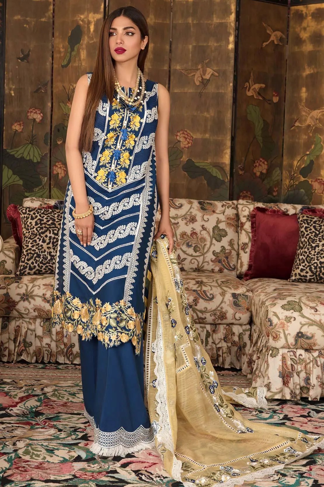 Crimson luxury lawn sapphire pleated Perfection king replica suit