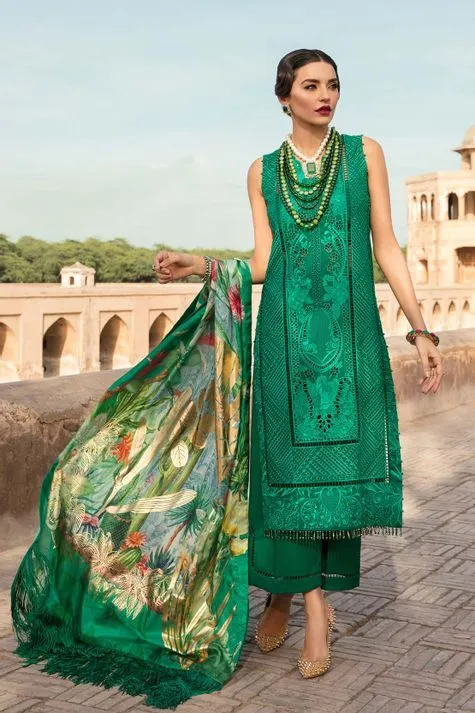 Crimson luxury lawn king replica suit emerald cutwork romance