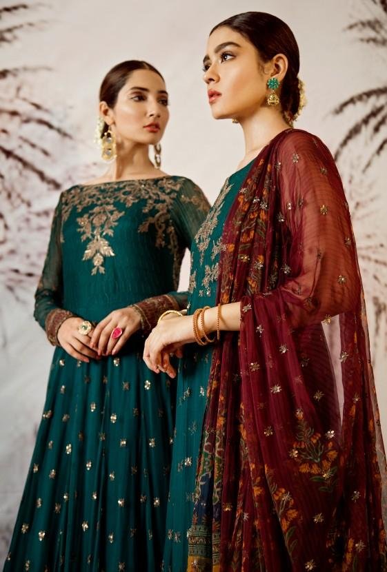 Iznik opulent chiffon cobalt green suit king copy