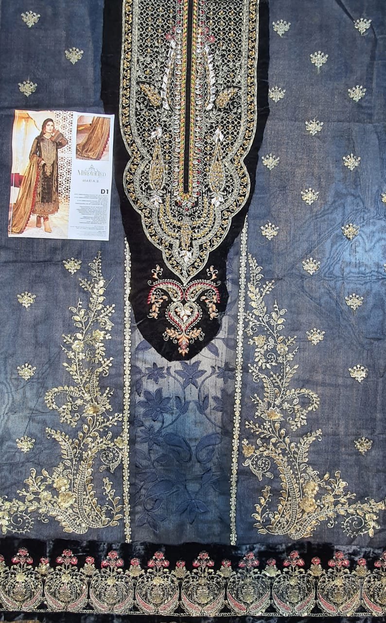 Maria b Mbroidered Bridal Wedding Master King Replica Pakistani velvet black Suit D1