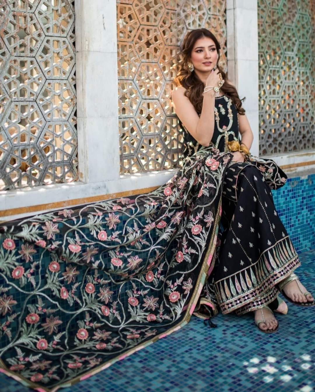 MNR black master king Replica Pakistani lehanga suit malhaar