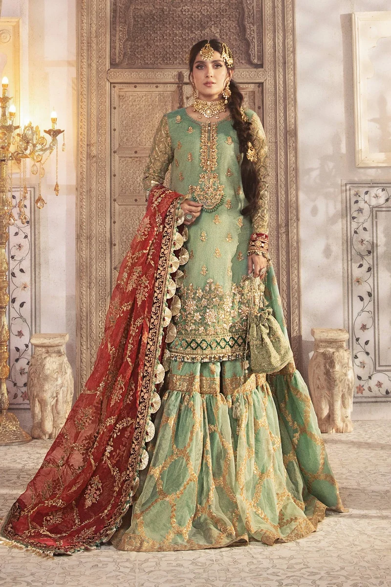 Maria b Mbroidered Bridal Wedding Master King Replica Pakistani velvet mint Suit D3