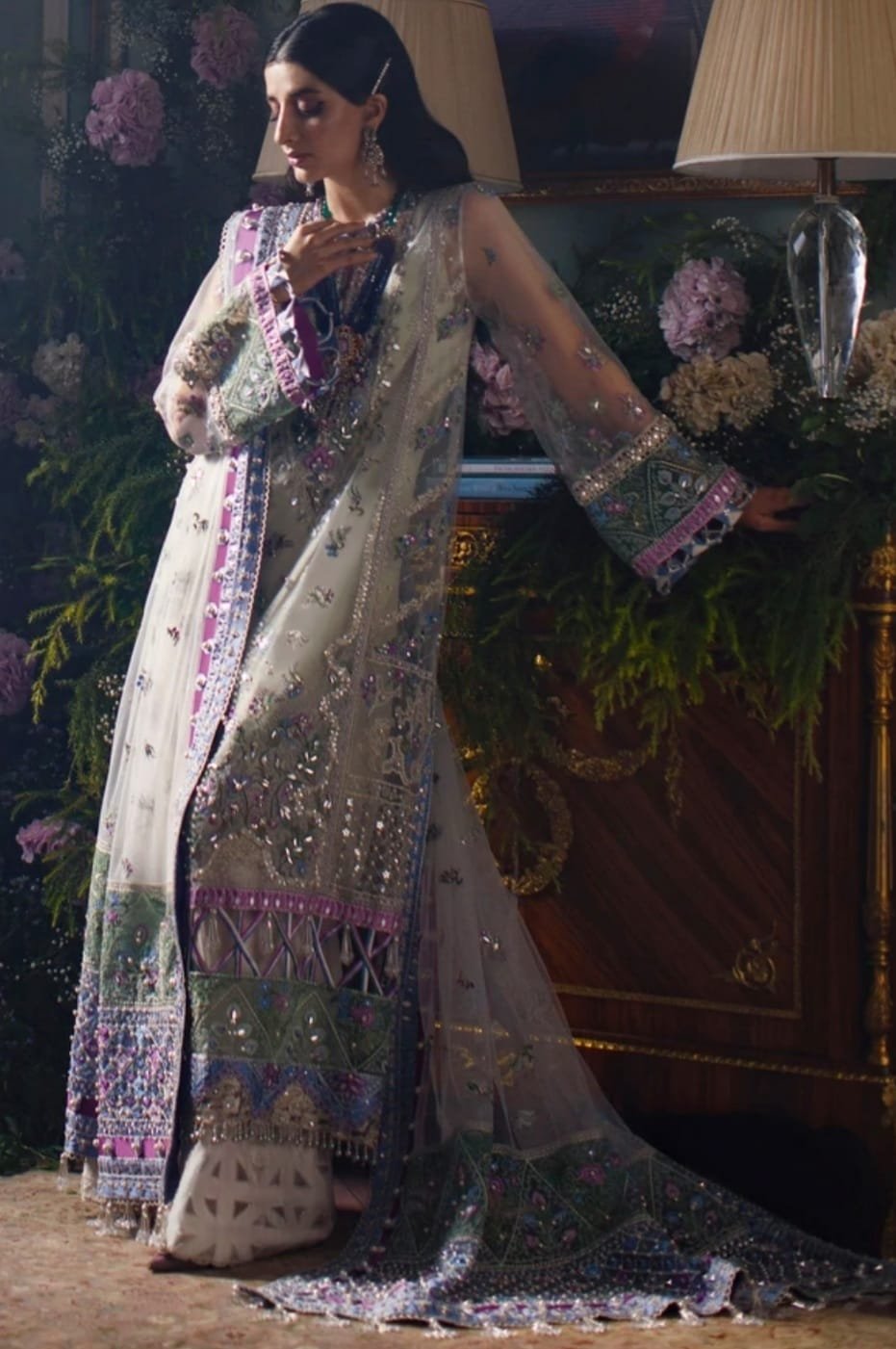 Elan bridal collection master king copy pakistani suit maxi lehnga alara white