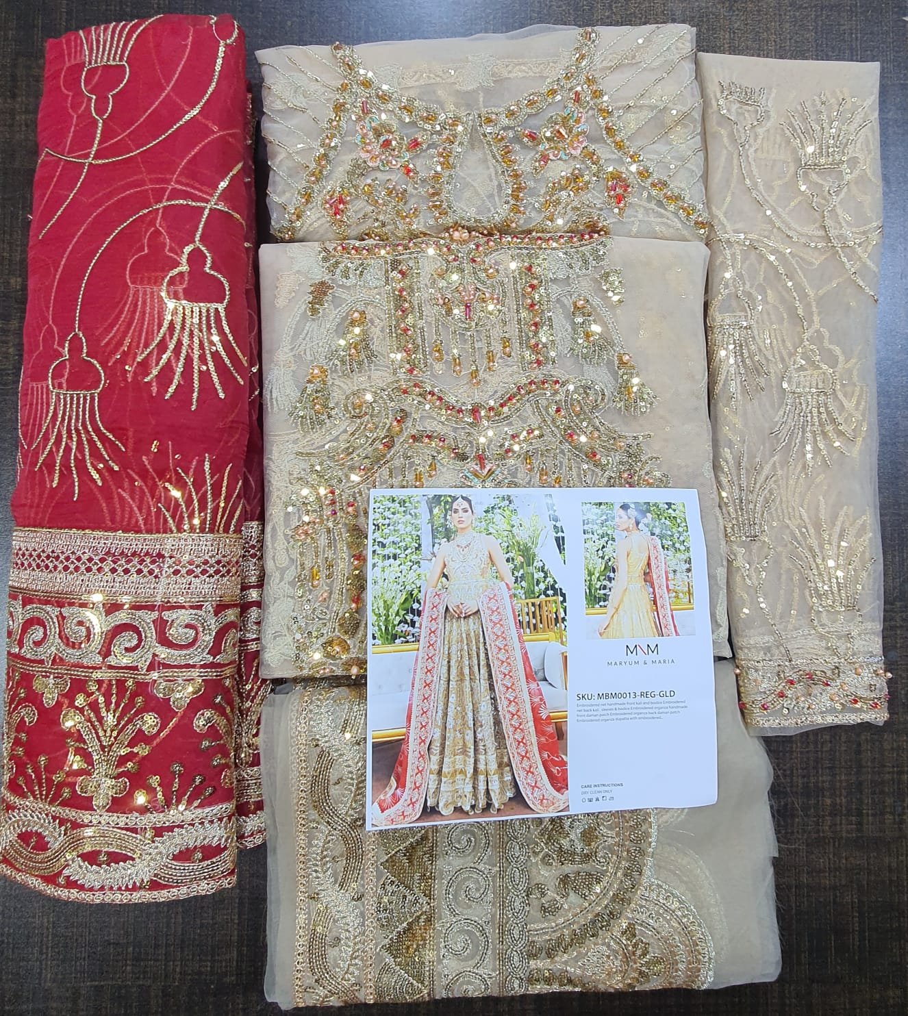 Maryum n maria sking gold bridal collection master king copy pakistani suit maxi lehnga
