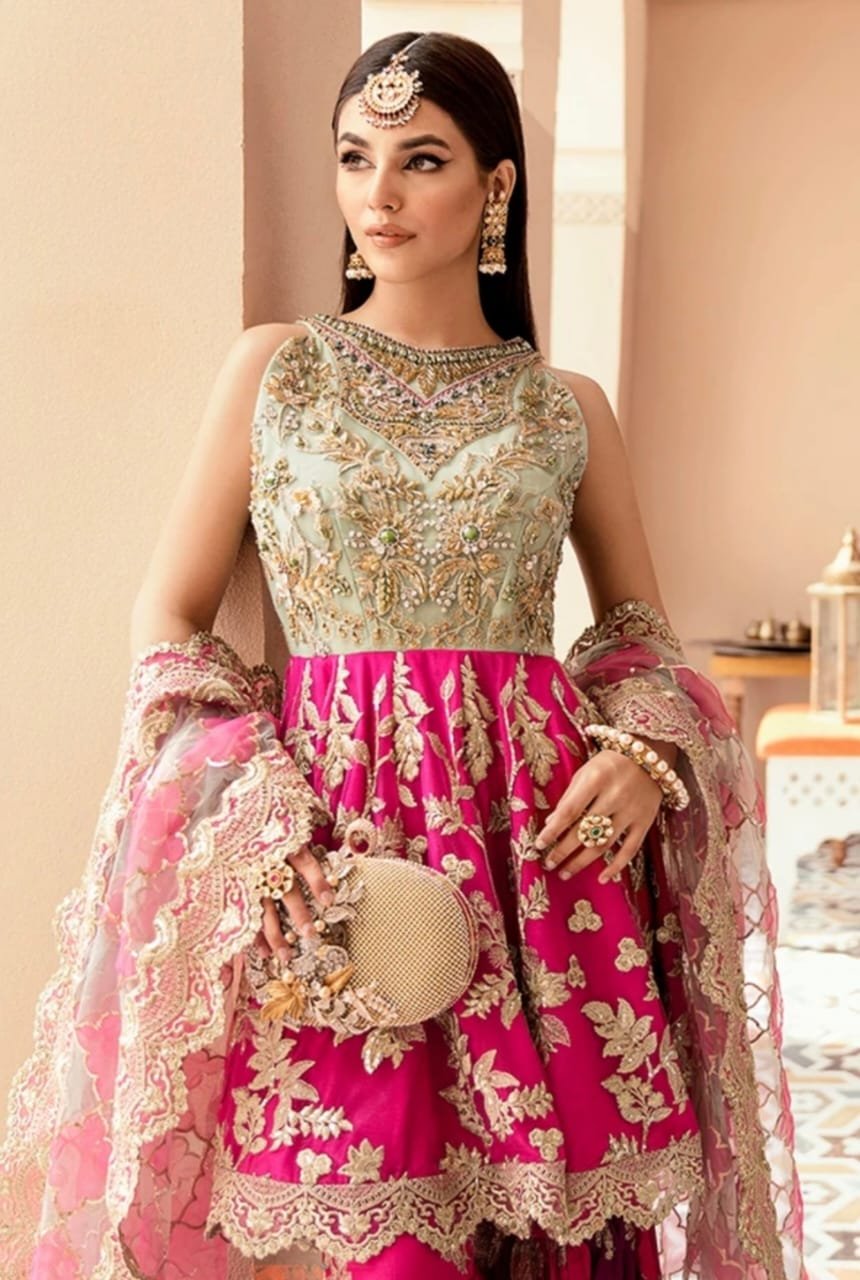 Imrozia premium shocking pink bridal collection master king copy pakistani suit maxi lehnga
