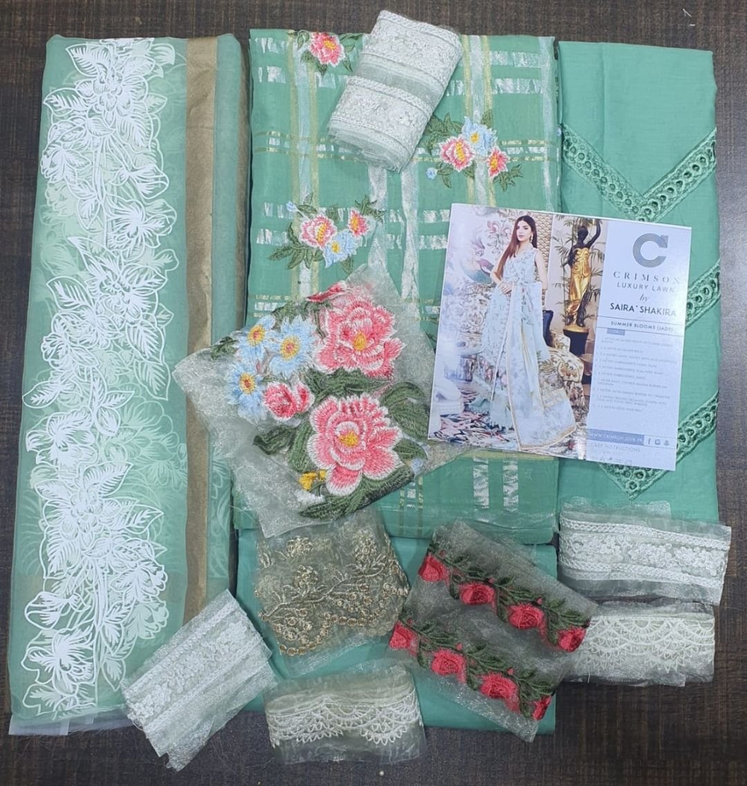Crimson luxury lawn collection by saira shakira jade summer blooms master king copy pakistani suit