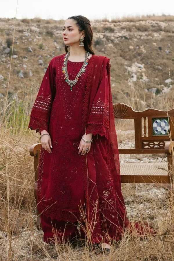 Qalamkar marahil Luxury-Lawn-Collection-2022-kanz reddish maroon pakistani master king copy - qalamkar replica suit