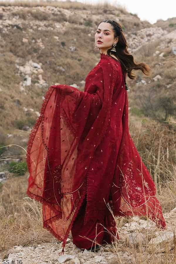 Qalamkar marahil Luxury-Lawn-Collection-2022-kanz reddish maroon pakistani master king copy - qalamkar replica suit reddish maroon pakistani master king copy suit-D16