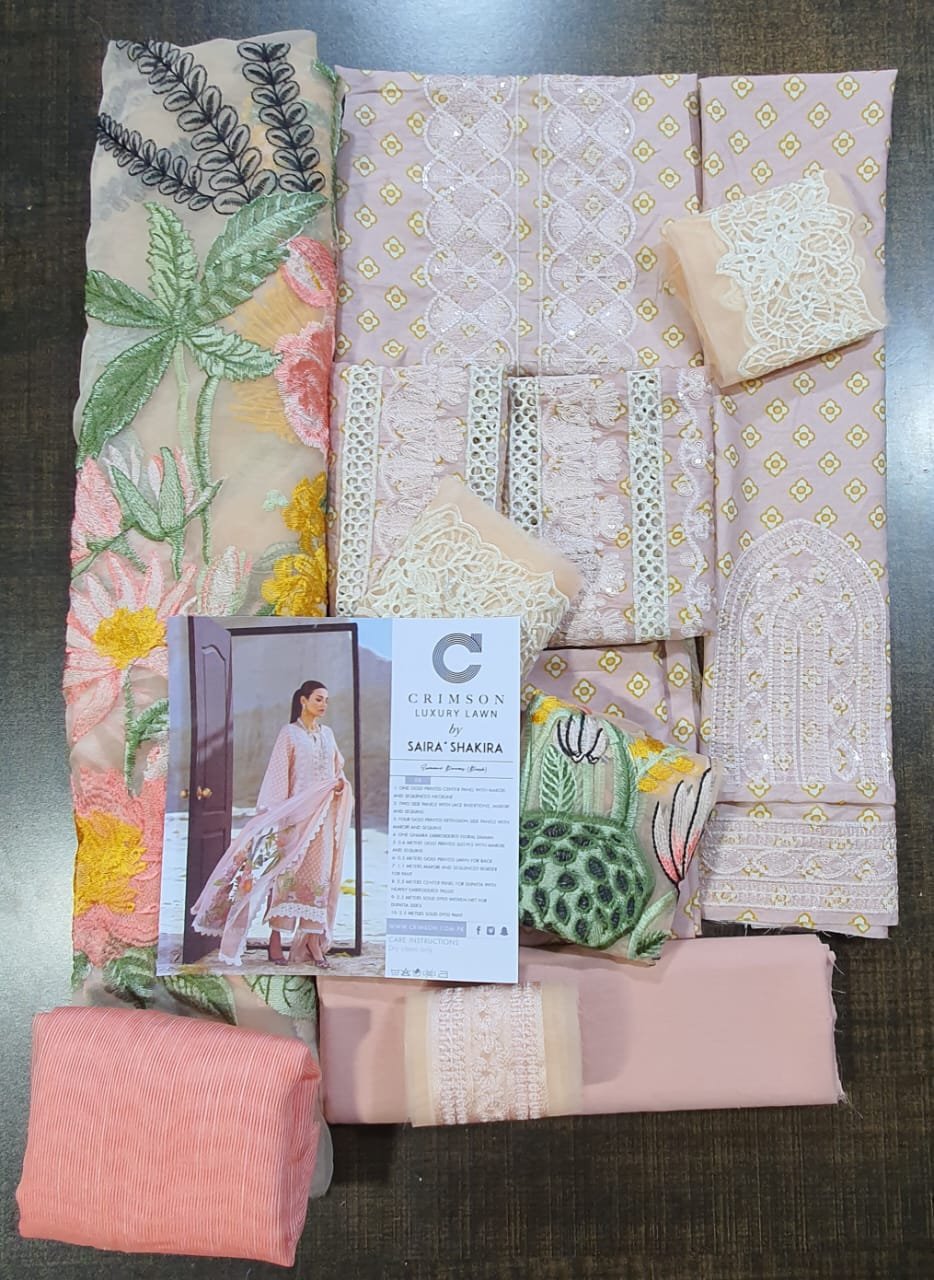 Crimson collection 2022 luxury lawn by saira shakira chikankari schiffili Collection master king replica pakistani suit