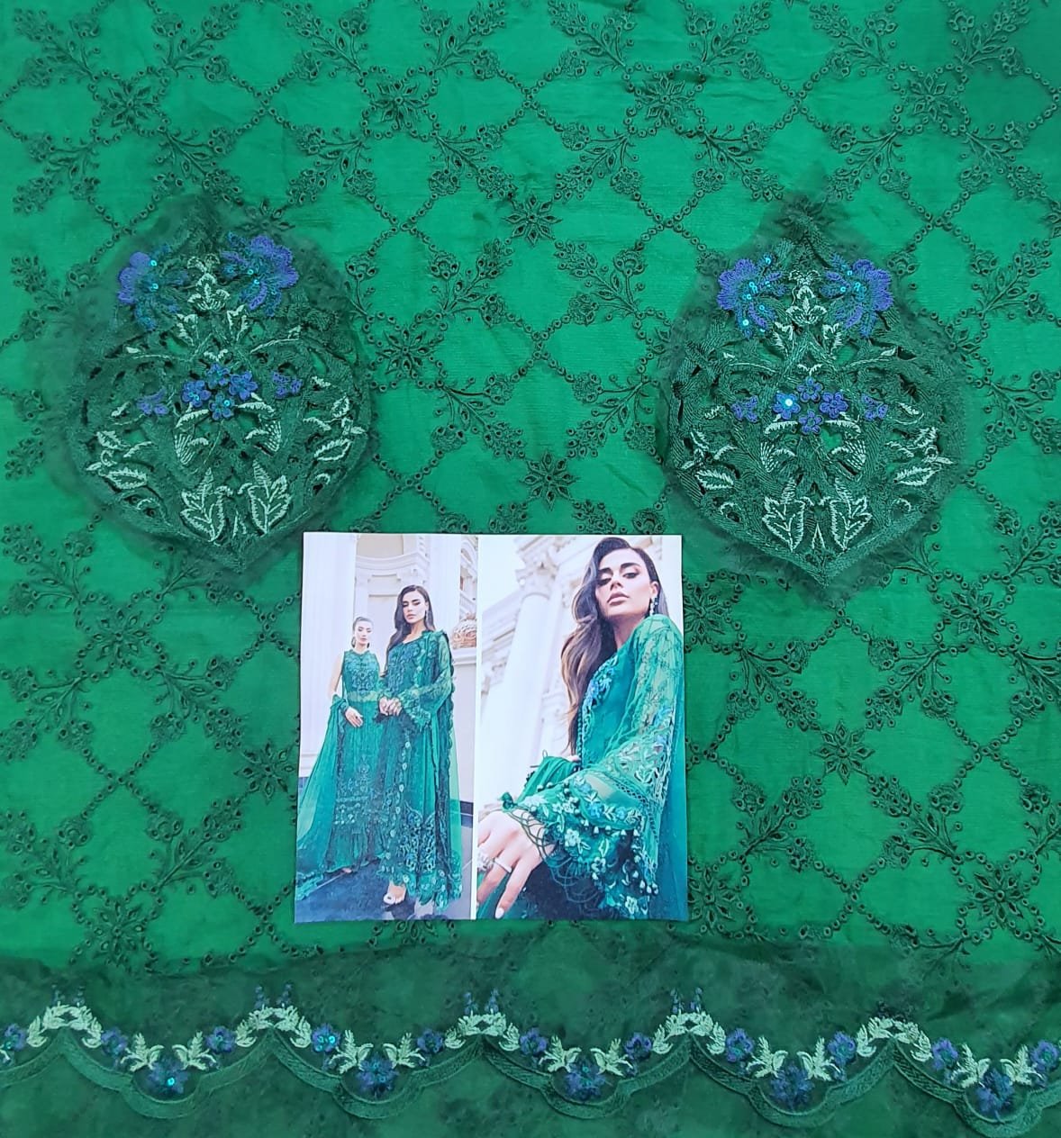 Maria b 2023 silk chiffon bottle green in karachi fancy handwork collection master replica online best quality 2022 master replica bridal maxi 2022 chiffon wedding 2022 pakistani master king replica suit maxi